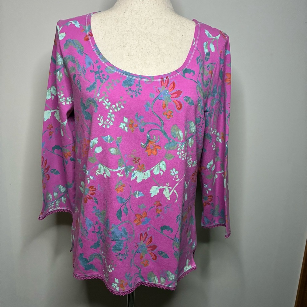 J.Jill Stretch Floral Scoop Neck Top Pink Multicolor Women’s Size M NWT